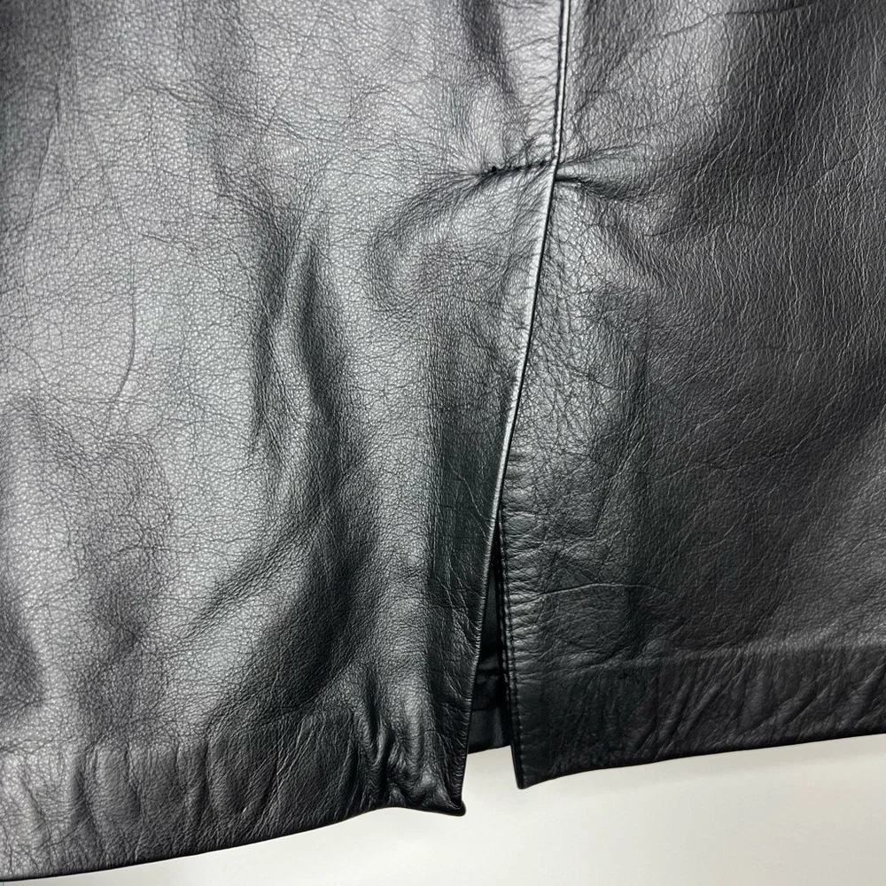 1960s Vintage Sliverleaf 100% Leather Midi Pencil Skirt Vtg size 14- 27 in waist